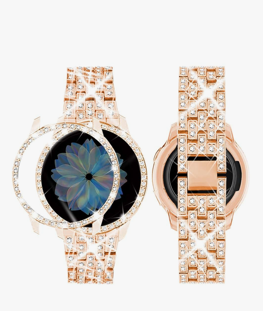 SUPOIX Band Case Compatible for Samsung Galaxy Watch FE 40mm 2024/ Galaxy Watch 5/4 40mm 44mm, 20mm Women Bling Replacement Strap&PC Protective Bumper Face Cover for Galaxy Watch 5/4 (Size Optional)