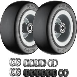 11x4.00-5 Lawn Mower Tires Flat Free Gray Rim with 3/4", 5/8" and 1/2" bearings, 3.6"-6.7" Centered Hub, 11x4.00-5 Tire for Zero Turn Front Lawn - 2Pack