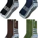 RATIVE Anti Slip Non Skid Ankle and Crew Socks with Grippers for Men Women (XX-Large, 4 Pairs-back Stripes)