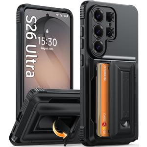 Oterkin for Samsung Galaxy S26 Ultra Wallet Case [4-5 Card Holder] [Kickstand] [RFID Blocking] [Full Camera Protection] [Military Grade Protection] Shockproof Rugged Phone Case for S26 Ultra, Black