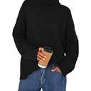 BTFBM Casual Women Fall Sweaters 2025 Long Sleeve Turtleneck Ribbed Knit Pullover Loose Cable Knit Sweater(Black, Medium)