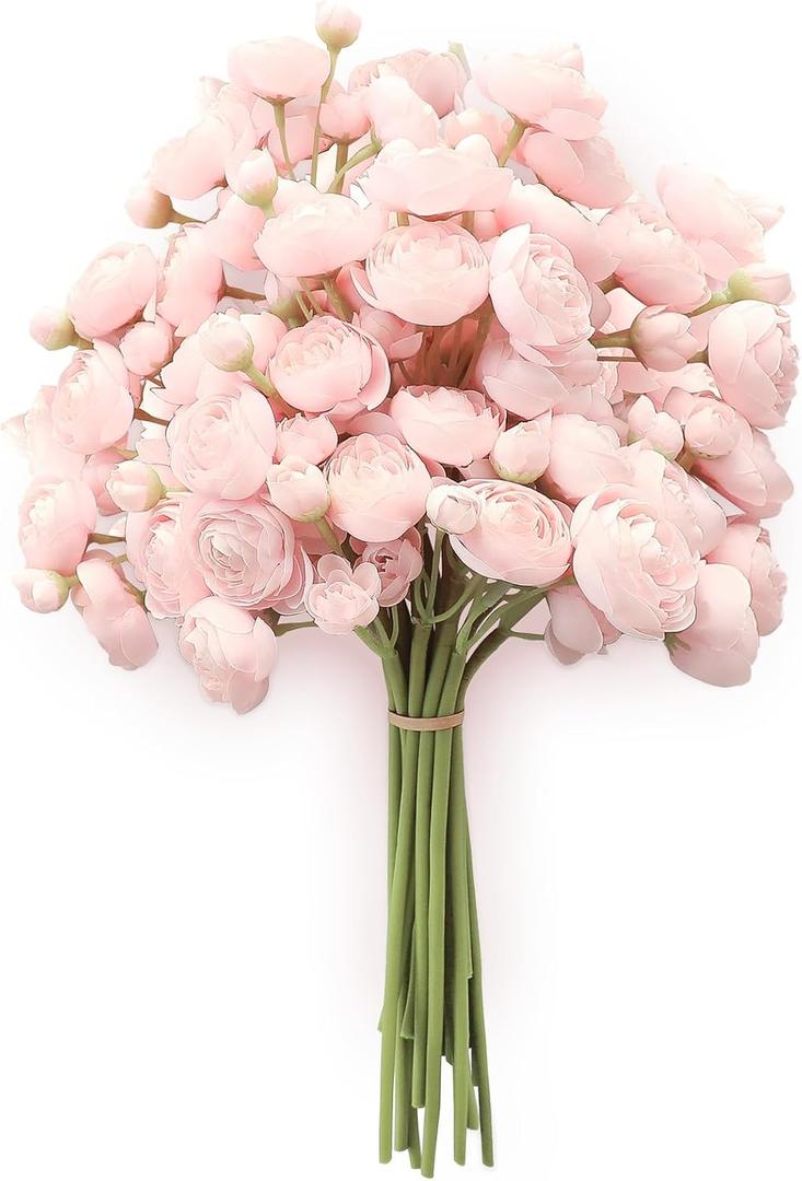 Floroom Ranunculus Artificial Flowers 18 Pcs Blush Faux Silk Mini Ranunculus Bulk Fake Wedding Filler Flowers for DIY Pink Bouquets, Centerpieces, Bridal Shower Decorations & Arrangements
