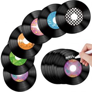 Yalikop 60 Pcs 6 Inch 1950's Records Paper Rock and Roll Music Party Confetti Cutouts Decorations 70's Bulletin Board Paper Records for Disco Birthday Music Theme Party(Claasic Style)