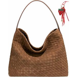 Woven Suede Shoulder Bag for Women,Suede Handbag Hobo Fashion Tote Bag Satchel for Work Weekend Travel Purse 2025