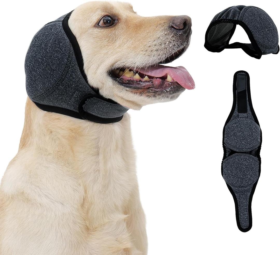 Dog Head Wrap - No Shake Ear Wrap Snood for Noise & Anxiety Relief, Ear Protector with Calming Hoodie, Dog Headband Ear Muffs for Hematoma, Grooming and Drying (Pearl Gray, S(Head Circle:10"-15"))