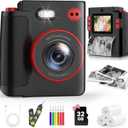 Instant Print Camera for Kids - Classic Black Digital Camera for 3-12 Year Olds, 1080P HD with 32GB SD Card, Selfie Mode & Durable Design, Ideal Christmas Birthday Gift, Portable Travel Toy