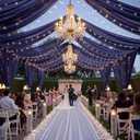 12 Panels Dark Blue Ceiling Curtains with Lights for Weddings - 5ftx30ft Wrinkle-Free Tulle Fabric Wedding Arch Draping Ceiling Drapes Decorations for Wedding Party Ceremony Stage Tent Event, 60"W x 360"L