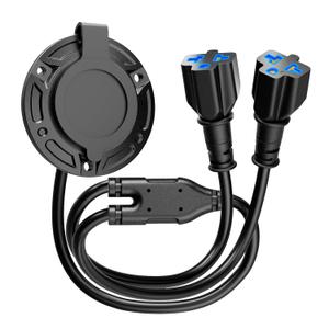 Heavy-Duty 20A 125V AC Port Plug, 12AWG RV Shore Power Inlet Plug with Dual 5-in-1 T-Blade Adapter, 17" Cord AC Power Inlet Socket Plug for RV Trailer Boat Outdoor Electrical Receptacle