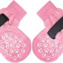 EXPAWLORER Anti Slip Dog Socks to Prevent Licking Paws, Dog Shoes for Hot Pavement, Dog Booties for Small Medium Large Senior Dogs, Traction Control Boots & Paw Protectors for Hardwood Floors (Pink)