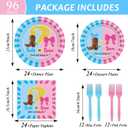 OBUSATT 96Pcs Boot or Bows Gender Reveal Party Decoration Boy or Girl Paper Plates Napkins Blue or Pink Supplies Boot or Bows Dinnerware Set Disposable Favor for Baby Shower Gender Reveal Serves 24