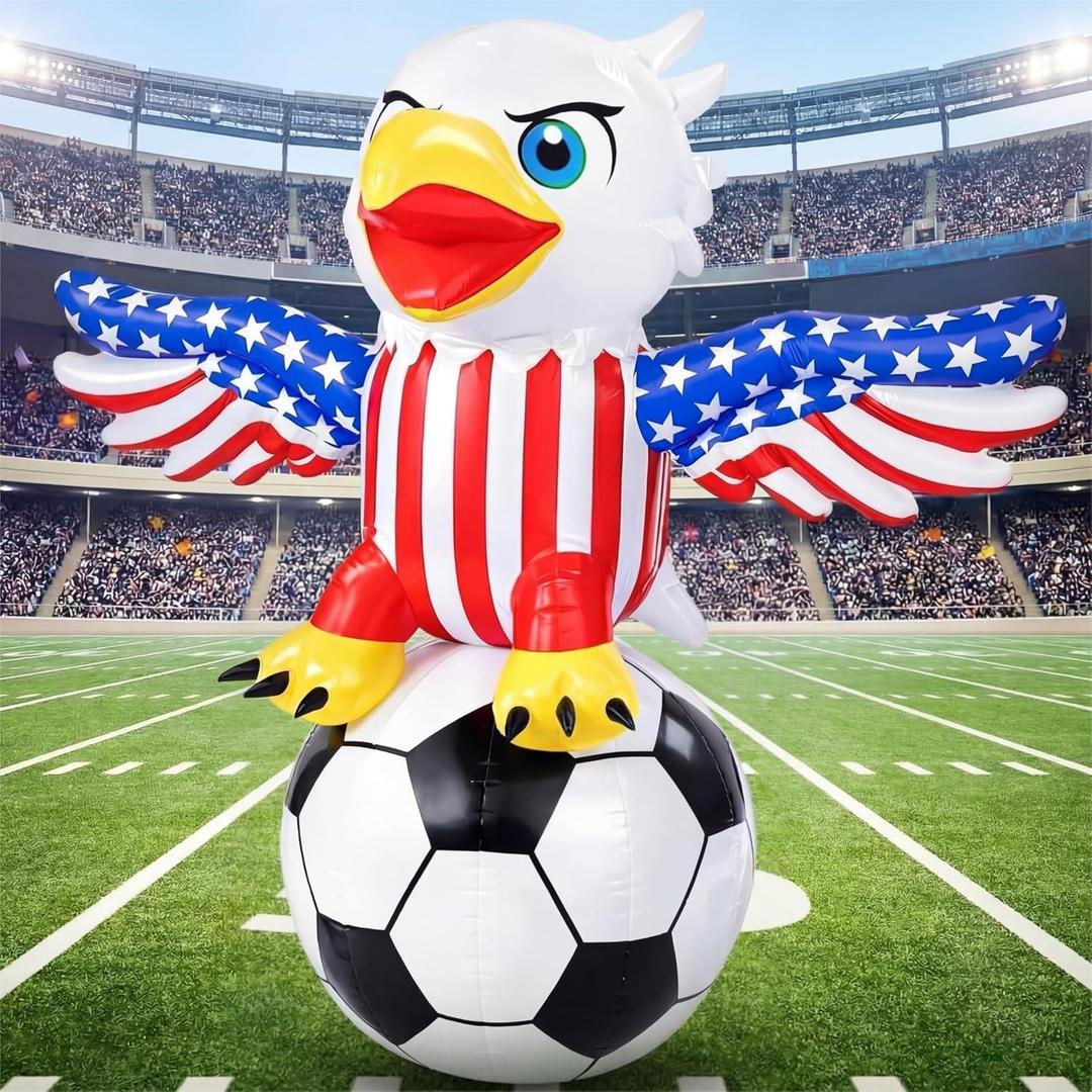 Leyndo 4.9FT 2026 Soccer Inflatables Outdoor Decorations Soccer Themed Decor Lighted Blow Up Eagle Inflatables Patriotic 4th of July Outdoor Decoration for Yard Garden Lawn