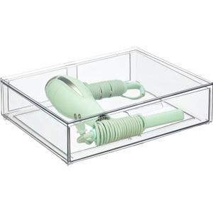 MDesign Wide Plastic Stackable Bathroom Storage Organizer Bin with Pull Out Drawer for Cabinet, Vanity, Shelf, Cupboard, Cabinet, Countertop, or Closet Organization - Lumiere Collection - Clear (12 x 16 x 4 (Pack of 1))