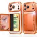 Meifigno Designed for iPhone 17 Pro Max Case Wallet (3-4 Cards & Cash), Built-in Mirror & Kickstand, Surround Raised Lens Protection, for 17 Pro Max Case with Card Holder for Women (6.9"), Orange