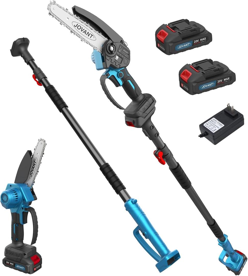 Electric Pole Saws for Tree Trimming, 6 Inch Mini Chainsaw Cordless 2-in-1 Pole Saw Battery Powered Tree Trimmer, Hand Held Chainsaw Long Bar Tree Branch Cutter, Wood Cutting Tools with 2 Batteries