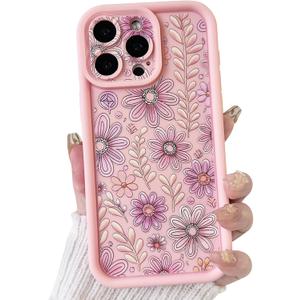 Lovmooful Compatible for iPhone 13 Pro Case Aesthetic Cute Color Flower Floral Leaf Design for Girls Women Soft TPU Shockproof More Protective Girly for iPhone 13 Pro Case-Light Pink