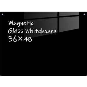 Glass Magnetic Black Board - 48 x36 Inches Frameless Dry Erase Blackboard for Wall, Wall Mounted Glass Board, Writing Board for Office, Meetings and Schools