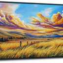 QZQCBLC Large Wall Art Living room, Golden Wheat Fields Mountain Clouds Fall Landscape Blue Oil Paintings Artwork for Bedroom Home Kitchen Office Wall Pictures Framed Decor 24x48 IN