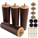Yaliuliu 6 Inches Round Solid Wood Furniture Legs Set of 4, Brown Wooden Replacement Feet with Threaded 5/16'' Hanger Bolts for Sofa, Couch, Armchair, Cabinet, TV Stand, Ottoman and Dresser