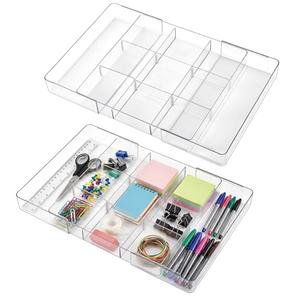 Briwooody 2 Pcs Large Expandable Acrylic Drawer Organizers, Grid Adjustable Drawer, Dividers Organizer for Desk, Makeup, Jewelry, Office, Kitchen Supplies (Transparent,11 Compartments)
