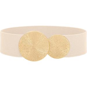 Women Wide Stretchy Belt for Dresses Fashion Elastic Waistband Belt with Gold Buckle Cinch Waist Belt (Beige)
