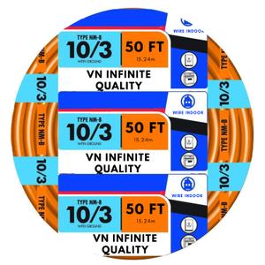 10/3 NM-B Sheathed Cable - Non-Mettalic with Ground Residential Indoor Electrical Wire Type NM-B Orange (50 Ft)