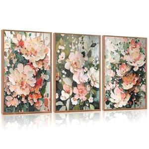 Aurlan Boho Green and Coral Wildflowers Framed Wall Art(16"x24"), 3 PCS Abstract Green Pink Botanical Leaves 3D Textured Canvas Artwork, Large Modern Watercolor Floral Blossom Art Wall Decor for Office Living Room Bedroom Aurlan Boho Green and Coral Wildflowers Framed Wall Art(16"x24"), 3 PCS Abstract Green Pink Botanical Leaves 3D Textured Canvas Artwork, Large Modern Watercolor Floral Blossom Art Wall Decor for Office Living Room Bedroom
