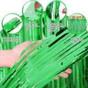 2 x Green Streamers Green Birthday Decorations - Foil Fringe Curtain Backdrop for Dinosaur Birthday Decorations Jungle Party Decorations-5 Packs