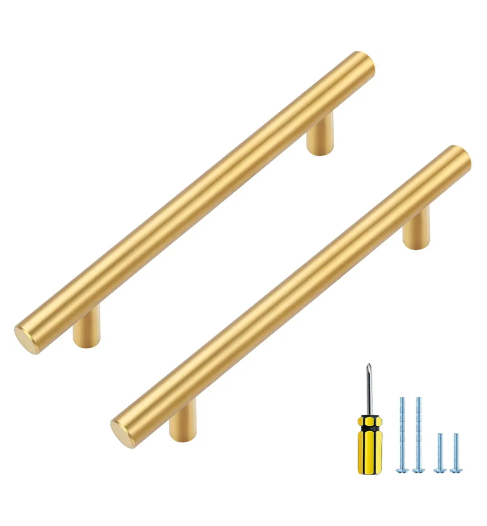 Ravinte 10 Pack 4 inch Gold Cabinet Handles Kitchen Cabinet Handles Brushed Brass Cabinet Pulls 6-3/8" Overall Length