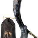 Viking Drinking Horn XL with Brass Fenrir Wolf Tip | Handcrafted Natural Ox Horn | Food Safe Polished Finish | Unique Norse Viking Gift for Men & Women | Medieval Mead