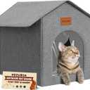 Outdoor Cat House Weatherproof, Insulated Cat Houses for Outdoor/Indoor Cats for Winter, Waterproof Feral Stray Cat Shelter with Door Curtain and Warm Cushion, Easy to Assemble, Grey