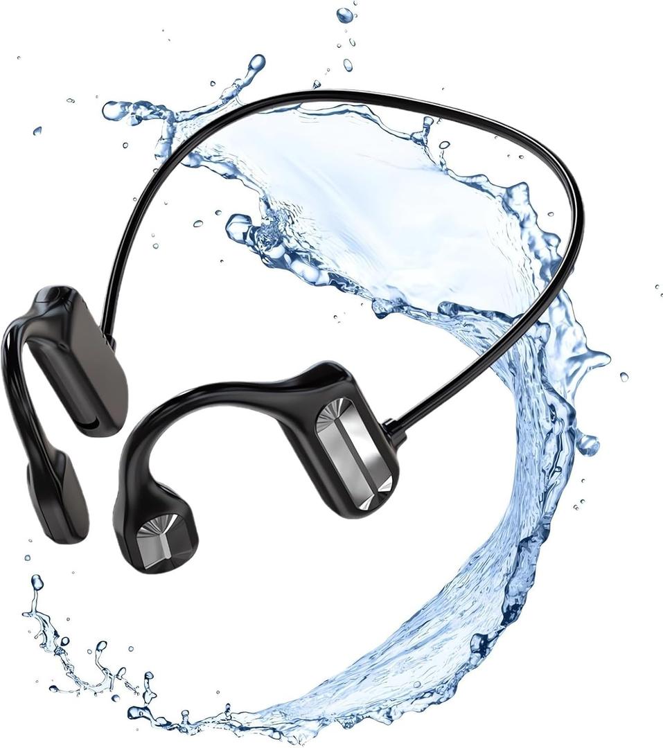 Bone Conduction Headphones - 2023 New Waterproof Bone Conduction Head Phones with Mic, 5.3 Open-Ear Earbuds Sports Headphones Ear Bone Running Music Headphones, (Black)