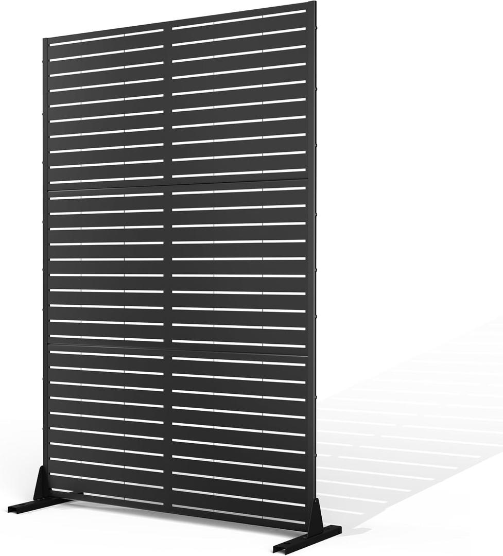 Metal Privacy Screen Outdoor Privacy Screen, Freestanding Fence Panel for Outside, 72''H47''W, Decorative Screen Panel for Backyard/Patio/Deck (Black-Louvered)
