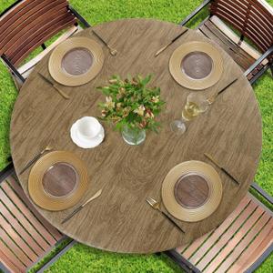 Romanstile Round Vinyl Tablecloth, 100% Waterproof Heavy Duty Elastic Fitted Table Covers for 36"- 44" Tables, Wipeable Flannel Backed Plastic Table Cloths for Picnic, Camping, Outdoor - Dark Wood