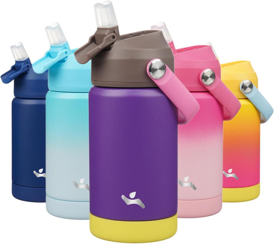 Insulated Water Bottle with Straw Lid,12 oz Stainless Steel Vacuum Metal Bottle with Silicone Handle,Violet