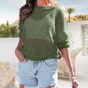 Doshoop Women's Crochet Crewneck Lightweight Hollow Out Long Sleeve Sexy Knit Sweater, 
