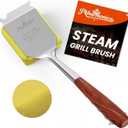 Grill Brush for Outdoor Grill, Bristle Free Grill Brush with Scraper, Safe Steam Grill Cleaner for BBQ &Griddle, Long Rosewood Handle Reaches Corners, for Porcelain, Cast Iron & Stainless Steel Grates