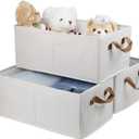 Fordonral Pack of 3 Large Capacity Storage Bins Closet Organizer System, Sturdy Foldable Boxes for Organizing Clothing, Sheets, Toys, Books - Shelf Shelves Basket Bin Linen White