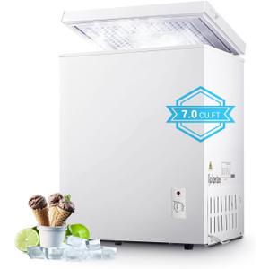 7.0 Cu.ft Compact Deep Freezer, Energy Saving Chest Freezer, White, 7 Level Adjustable Thermostat, Small Freestanding Freezer with Removable Basket for Home Apartment Office, 
Product Dimensions	21.25"D x 25.6"W x 32.28"H