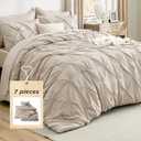 Bedsure Queen Comforter Set Beige - Bed in a Bag Queen Size Bedding 7 Pieces, GentleSoft Pintuck Bed Set Gift for Family, Pinch Pleat All Season Comforter with Sheets, Pillowcases & Shams