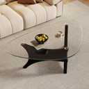 Glass Coffee Table Mid-Century Modern Coffee Table for Living Room Center Table Suitable for Bedroom Living Room Reception Office TablesBlack/TransparentMedium