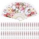Geelin 50 Pcs Hand Lace Foldable Fans Bulk for Women with Organza Bag Lace Folded Hand European Retro Fan Bridal Dancing Prop Wedding Party Favors for Dancing Tea Party(Colored Rose,White)