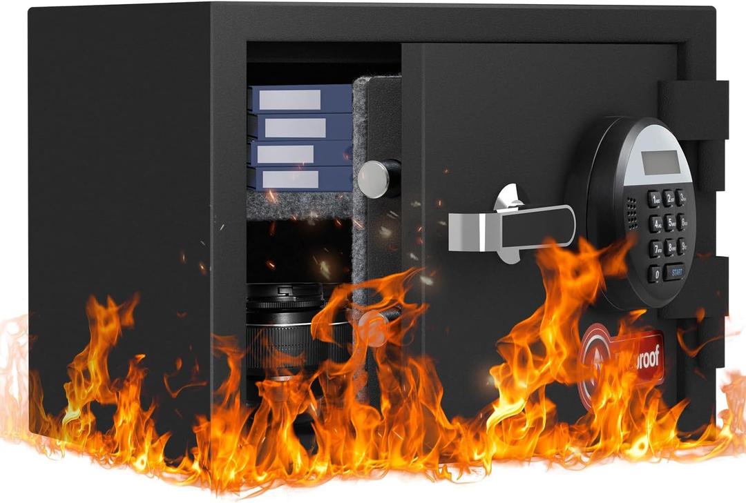 1.2 Cubic Feet Fireproof Safe Box, Fireproof Home Safe for Money, Jewelry, Documents and Valuables W/Digital Keypad, Alarm System, Removable Shelf, Home and Office Use Document Box
