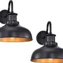 Outdoor Barn Lights, Farmhouse Outdoor Wall Sconces, Rustic Exterior Wall Mount Lights, Vintage Outside Lighting Fixtures, Industrial Black Gold Lanterns for Barn Shed Porch Garage Patio, 2 Pack (02RZ007-2 PACK(Not Dusk to Dawn))