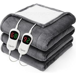 Homemate Electric Heated Blanket Queen Size - 84"x90" Heating Blanket Queen Size Dual Control 1/2/4/6/8 Hours Auto-Off 10 Heat Level Over-Heat Protection Soft Flannel Sherpa ETL Certification