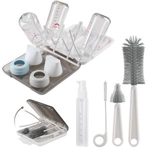 Baby Bottle Brush,6 in 1 Bottle Cleaner Set with Extendable Silicone Bottle Brush,Drying Rack,Nipple & Straw Brushes,Soap Dispenser & Organizer Case,Ideal Gifts for Babies& Moms