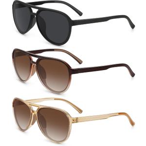 STORYCOAST Polarized Aviator Sunglasses for Men Women Classic Retro Aviators Sports Driving Running Sun Glasses (3 Pack, Black,Light Brown, Gradient Brown)