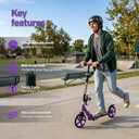Kick Scooter for Ages 6+, Kids, Teens & Adults. Foldable Lightweight Scooter with 8 Inch Big Wheels, Cup Holder, Carry Strap, Max Load 240 LBS, 3 Adjustable Levels, Gift for Childs, Purple