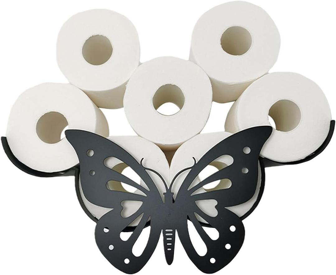 Cow Decorative Toilet Paper Holder Shelf, Cute Funny Tissue Iron Storage Stand Rack Iron Roll Paper Storage Bathroom Kitchen Accessories (Butterfly)