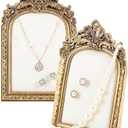 Wonderjune 2 Pcs Gold Jewelry Display Stand Vintage Necklace Organizer Ring Holder Earring Tray Resin Jewelry Photography Props Frame with Velvet Backing for Gifts(White,Small,Elegant)