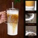 Glass Tumbler with Lids and Straws 2Pack 20oz Glass Cup with Handle-Wide Mouth Ice Coffee Cup Borosilicate Drinking Glasses for Smoothie Drinks